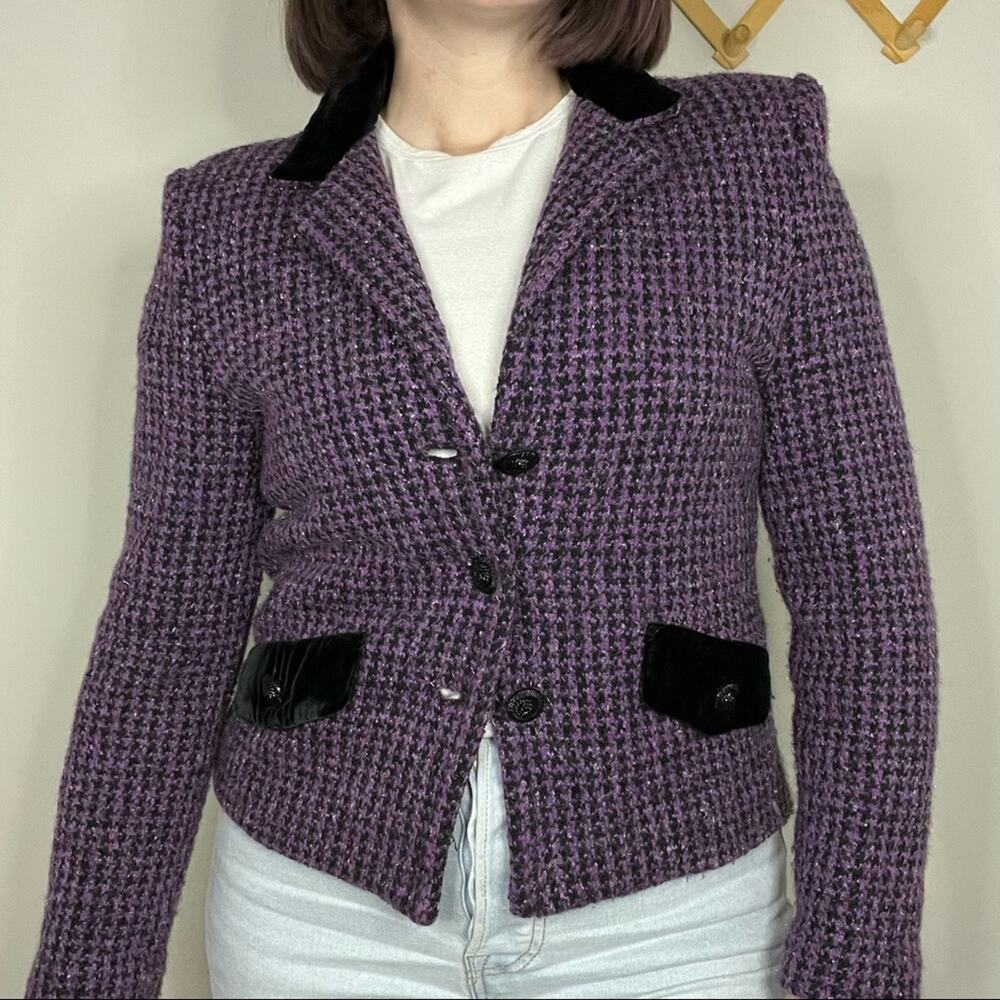 Vintage Castleberry Purple and Black Houndstooth Blazer Size 6